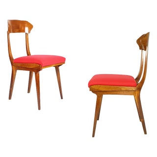 Mid-Century Modern Wood and Red Fabric Side Chairs from Fratelli Barni Mobili Darte, 1950s, Set of 2 For Sale