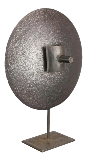 Hand-Hammered Iron Disc Sculpture With Center Handle