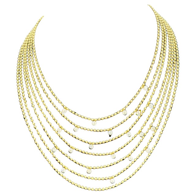Draperie Diamond 18K Yellow Gold Multi Link Choker Ball Necklace, 7 Layers For Sale - Image 15 of 18