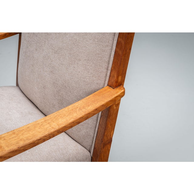 Oak Armchair with Curved Armrests, 1940s For Sale - Image 16 of 17