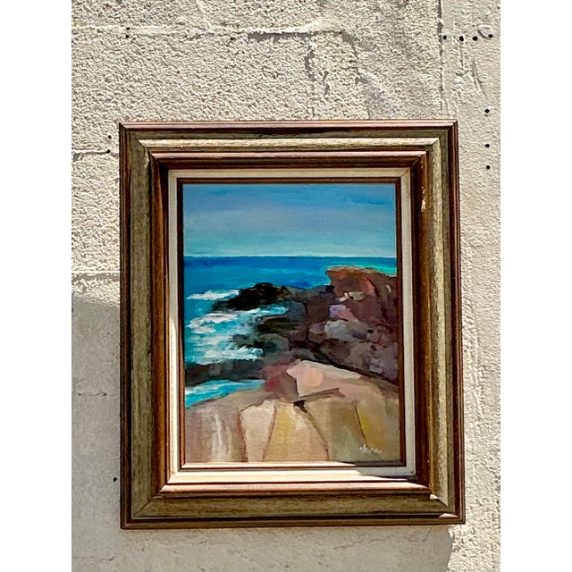 Capture the invigorating spirit of the coast with this captivating vintage seascape oil painting. An original work on...