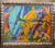 Eye catching large original mixed media abstract collage painting on canvas. Bold colors (blues, yellows, reds, purples)...