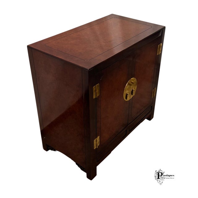 Hickory White Vintage White Furniture Chinoiserie Style Burl Wood & Lacquer Accent Storage Cabinet For Sale - Image 4 of 11