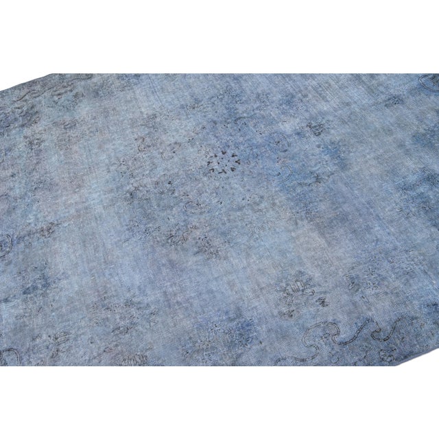 Vintage Persian Overdyed Square Handmade Medallion Blue Wool Rug For Sale In New York - Image 6 of 9