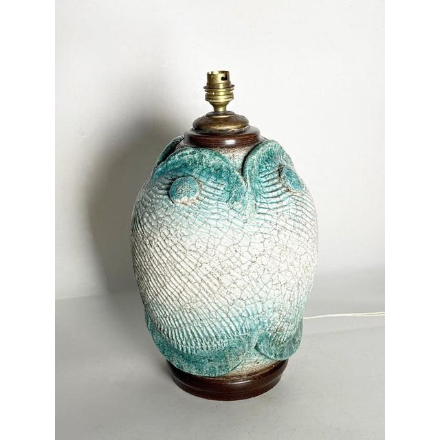 Raku Ceramic Table Lamp with Botanical Decoration, France, 1960s For Sale - Image 9 of 15