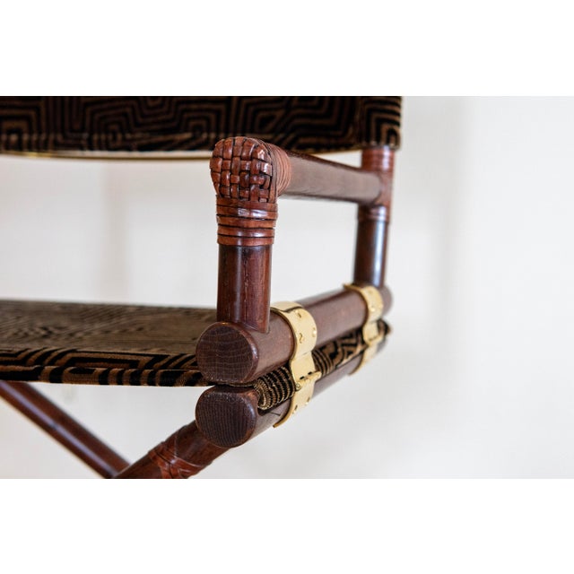 Contemporary 1970s McGuire Director’s X-Chair in Geometric Velvet Jacquard For Sale - Image 3 of 11