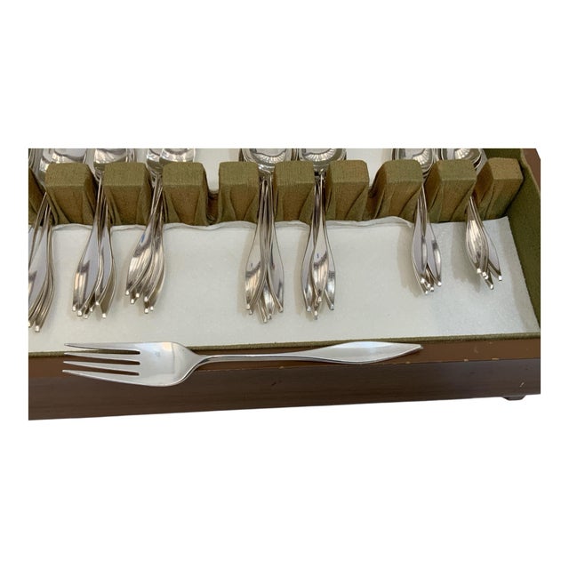 Mid-Century Modern 1960s Mid-Century Modern Reed & Barton Lark Sterling Silver Flatware Service by John Prip With Chest - 54 pcs For Sale - Image 3 of 3