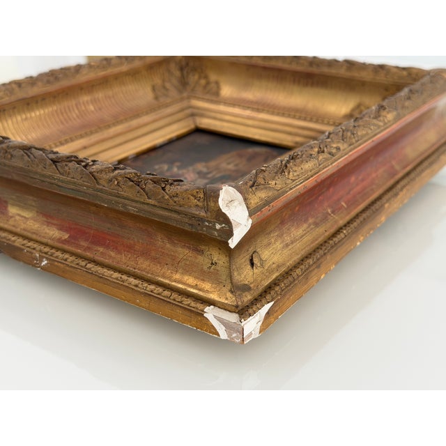 Gold 19th Century French OIl Painting on Wood Panel in Original Gilt Frame For Sale - Image 8 of 11