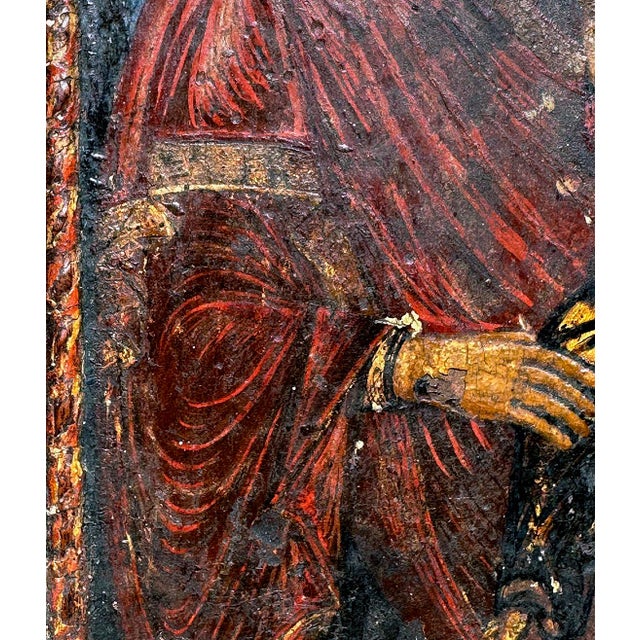 19thC Hodegetria Type Carved Madonna & Child Icon in Egg Tempera & Gold Leaf For Sale - Image 4 of 10
