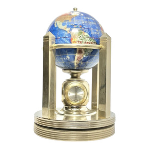 1990s Alexander Kalifano 3-Timepieces Thermometer Rotating Gemstone Brass Globe