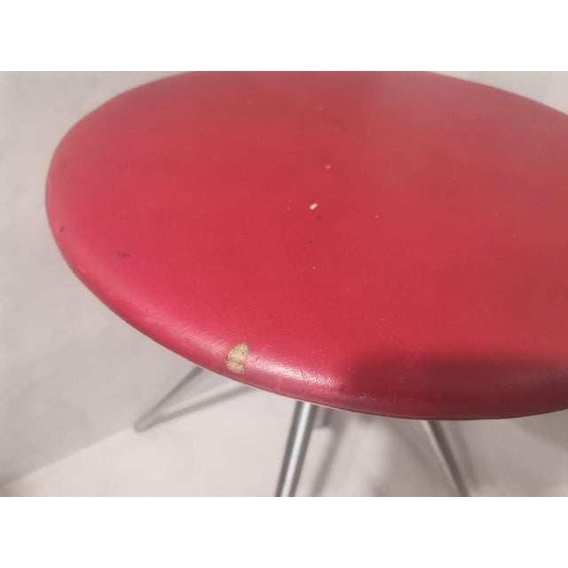 Set of German Red Leather Swivel Filigree Rotating Stools attributed to Hailo 1960s For Sale - Image 18 of 18