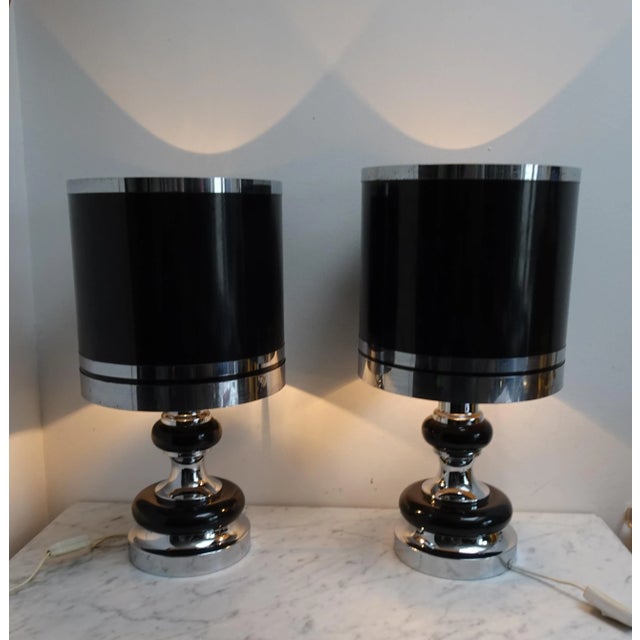 Mid-Century Modern Vintage Space Age Chrome and Black Table Lamps from Massive, 1970s, Set of 2 For Sale - Image 3 of 18