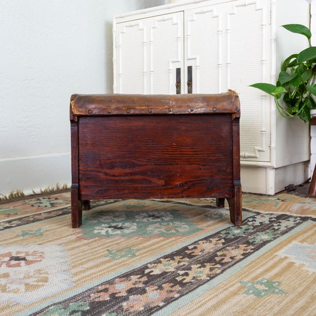 19th Century Wood and Waxed Canvas Shoe Shine Stool With Storage For Sale - Image 11 of 16