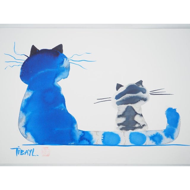 Laszlo Tibay (1962) Mother Cat and Her Kitten Ink and wash drawing Signed lower left Authenticated by the artist's stamp...