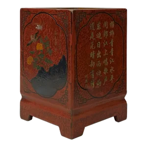 Distressed Brick Red Flowers Graphic Rhombus Shape Wood Holder