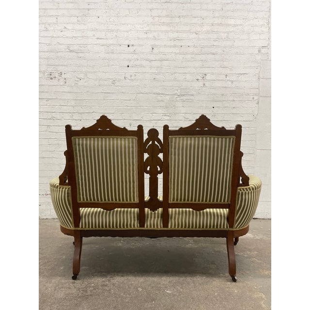 Pistachio Vintage Eastlake Victorian Era Parlor Settee For Sale - Image 8 of 11