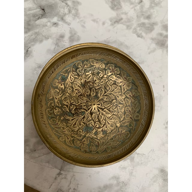 Vintage Etched Bohemian Brass Spice Trays or Coasters, Set of Six For Sale - Image 4 of 8