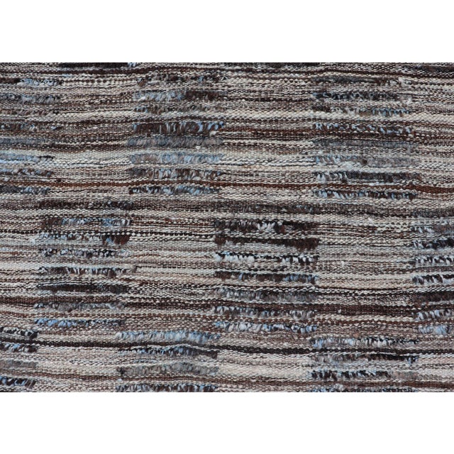 Textile Modern Hi Low With Kilim-Piled Runner With Checkerboard Design in Blue/Gray For Sale - Image 7 of 10