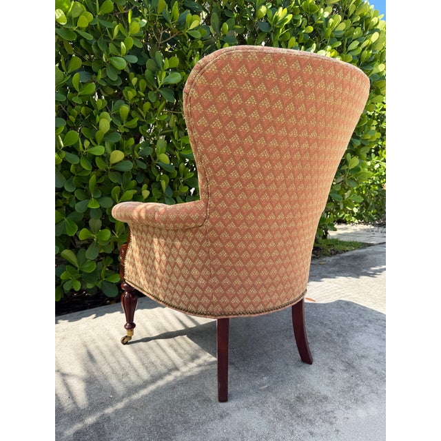 Wood Vintage Hickory Chair Edwardian Club Chair in Mahogany With Brass Casters For Sale - Image 7 of 12