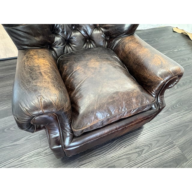 Rh Churchill Leather Chair With Nailheads Vintage Ebony Leather | Down-Feather Fill | Classic Depth For Sale - Image 13 of 18