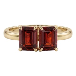 Classic Toi Et Moi Double Emerald-Cut Garnet Ring in 925 Sterling SIlver Us 7 For Sale