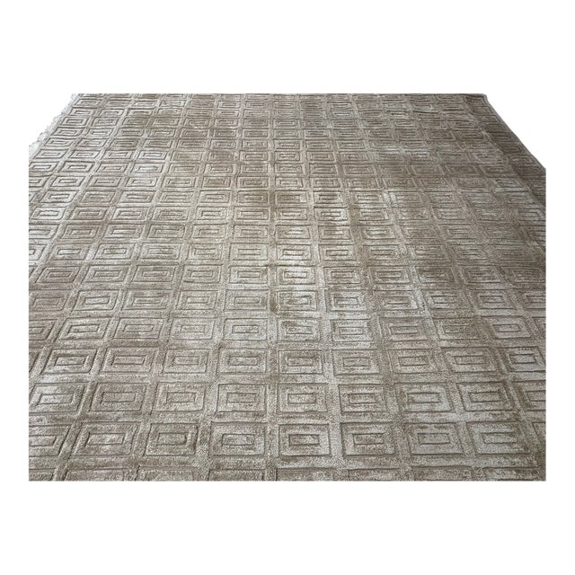 Rh Rajouri Silk & Wool Rug – 12' × 15' Wheat | Hand-Knotted Silk & Wool | Nepalese Artisan Construction For Sale