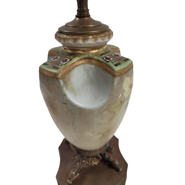 Hand-Painted Art Nouveau Grapes & Vine Lamp With Raised Gilt Accents For Sale - Image 4 of 12