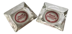 Vintage Glass Ashtrays Monogrammed, Pair