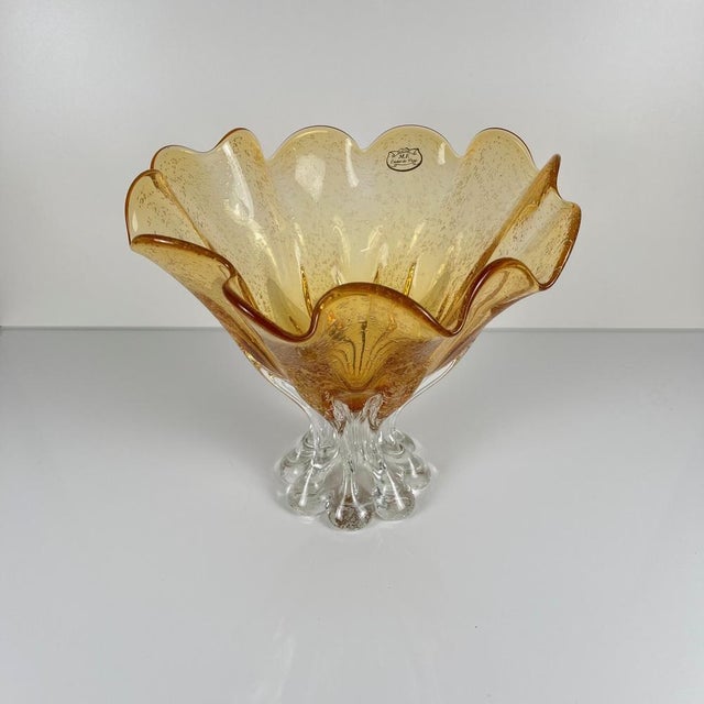 Amber-Colored Murano-Style Glass Bowl, 1970s For Sale - Image 11 of 14
