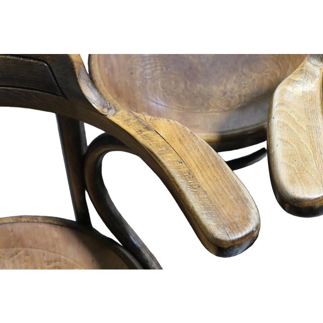 Incredible Set of Six Antique Fischel Bentwood Arm Chairs With Embossed Floral Design on the Seats For Sale - Image 9 of 13