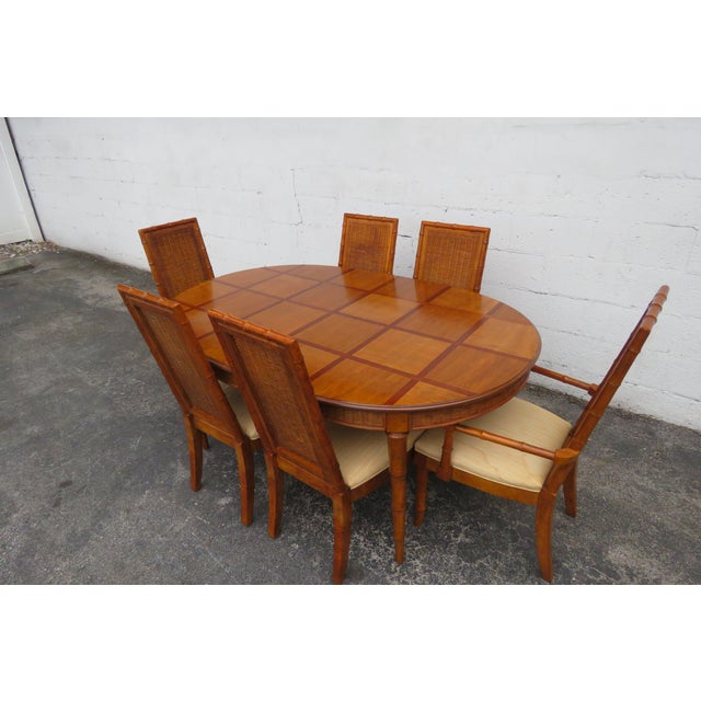 Brown American of Martinsville Hollywood Regency Faux Bamboo Dining Table and Caned Six Chairs 5833 For Sale - Image 8 of 12