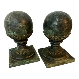 Bronze Sphere Finial Bookends - a Pair For Sale