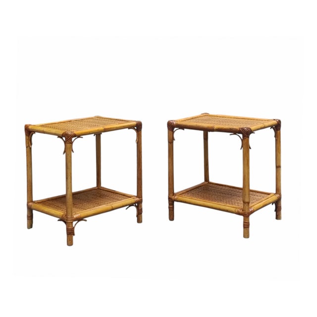Bamboo and Woven Rattan Side Tables, Italy, 1960s, Set of 2 For Sale - Image 8 of 8