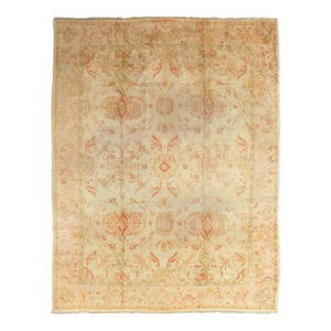 Antique Oushak Carpet, Oriental Rug, Handmade Ivory, Muted Shrimp, Soft Coral
