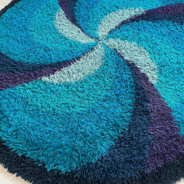 Blue Extra Large Scandinavian High Pile Rya Rug from Ege Taepper, 1970s For Sale - Image 8 of 18