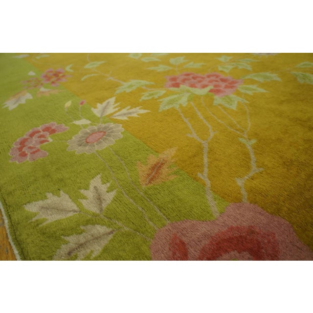 Flashy Gold Background Color With Sprays Floral Pattern Antique Chinese Art Deco Rug by Nichols Workshop For Sale - Image 10 of 12
