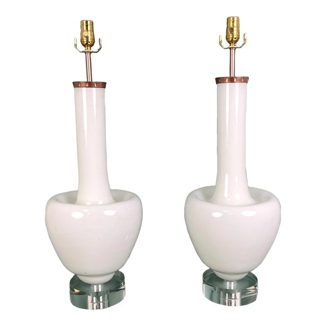 Vintage White Murano Glass Table Lamps - a Pair For Sale