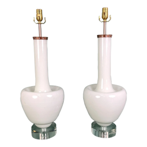 Vintage White Murano Glass Table Lamps - a Pair