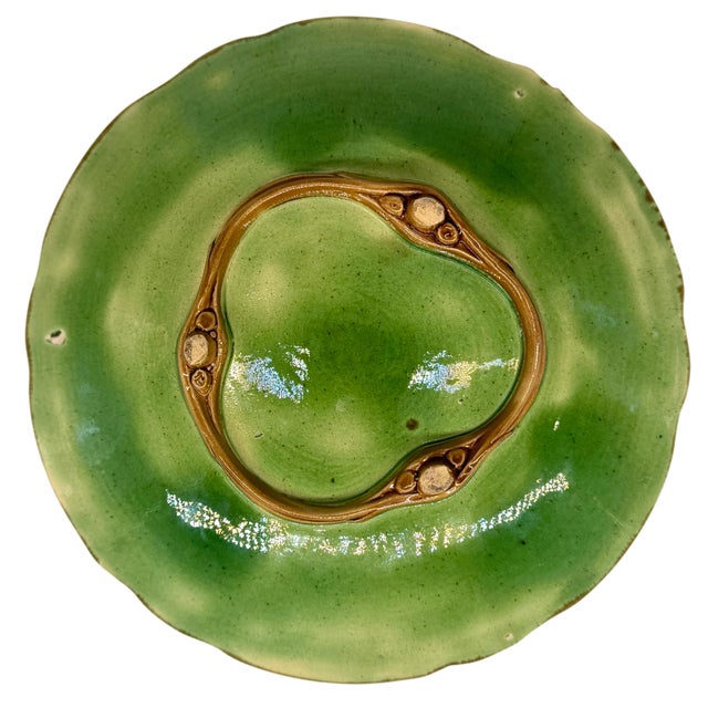 Joseph Holdcroft Majolica Plate With Leaf, Ferns and Flowers, English, Ca. 1875 For Sale - Image 9 of 11
