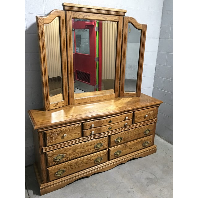 Oak Dresser with TriFold Mirror Chairish
