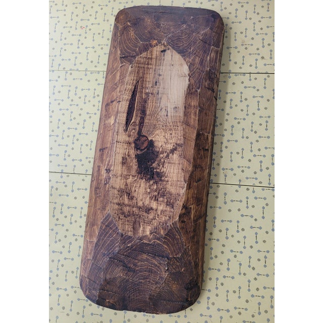 This authentic, hand-carved primitive dough bowl (or "trencher") features exceptional texture and a rich, dark-stained...