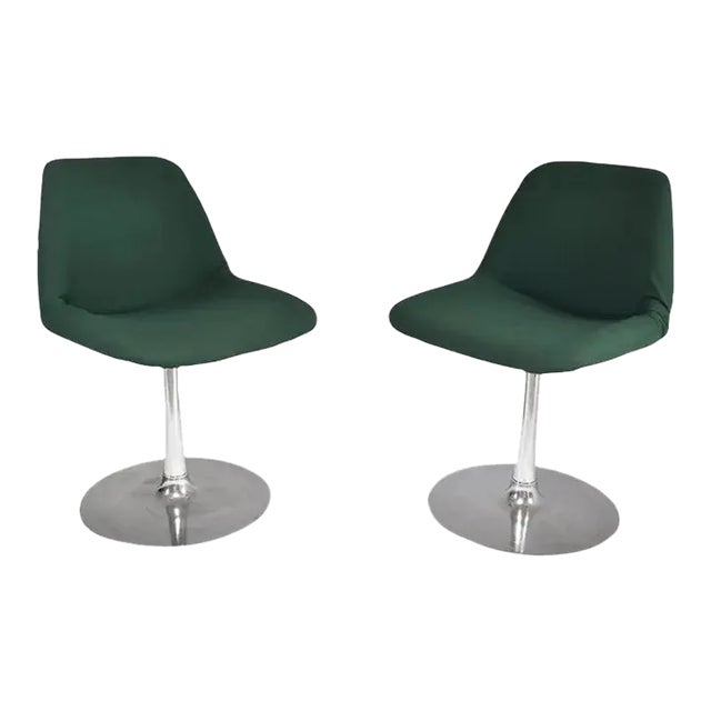 Robin Day Swivel Chairs in Green Upholstery and Aluminum, 1960s For Sale