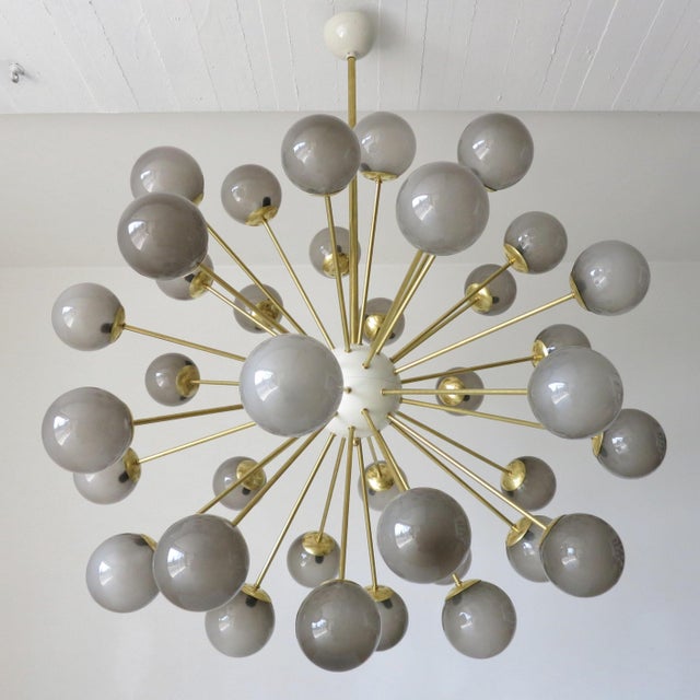 Italian 21st Century Nova Polished Brass Glossy Gray Murano Sputnik Chandelier by Fabio LTD For Sale - Image 3 of 7