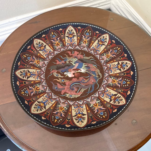 19th Century Meji Period Large Cloisonne Enamel Phoenix Plate For Sale In Atlanta - Image 6 of 12