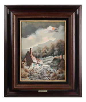 Landscape with Houses, 1950s, Oil on Canvas, Framed