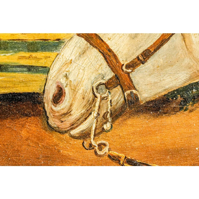 Late 19th Century Charming Antique 19th Century Equestrian Oil Painting White Horse Portrait Folk Art Equestrian English Country Home Decor For Sale - Image 5 of 14