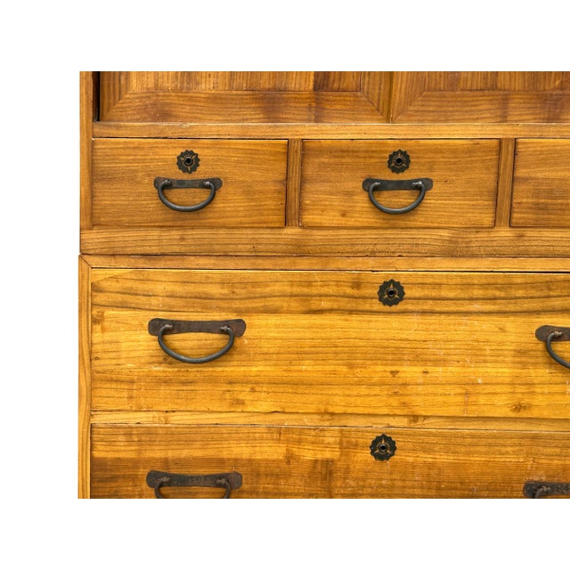 Vintage Brown Wood Hardware Accent 3 Stack Tansu Chest Cabinet For Sale - Image 10 of 12
