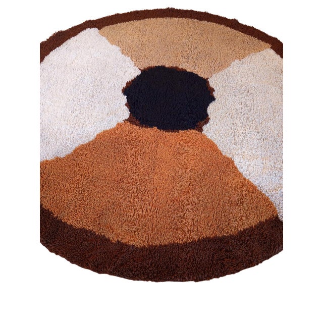 Beige Vintage Dutch Round Wool Rug, 1970 For Sale - Image 8 of 14