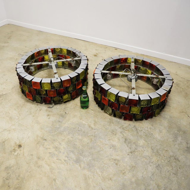 1970s Pair of Big Size Hand Blown Glass Chandeliers by Feders For Sale - Image 5 of 5