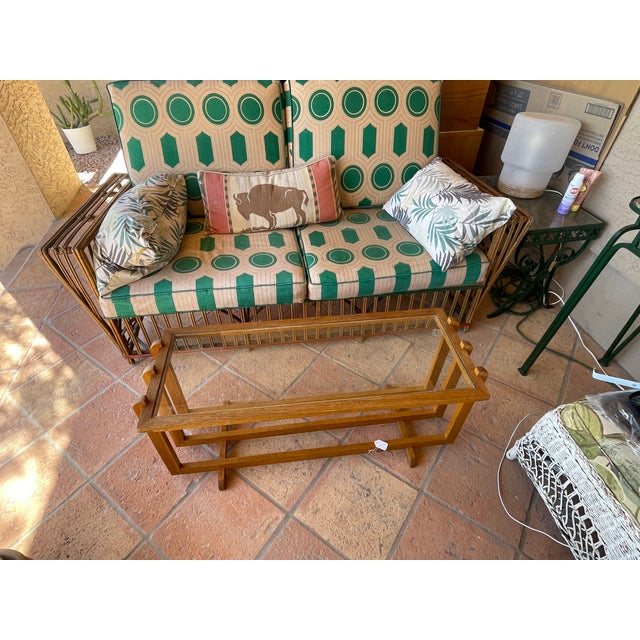Mid-Century Modern 1950s Mid Century Golden Oak Cocktail Table With Glass Insert For Sale - Image 3 of 10